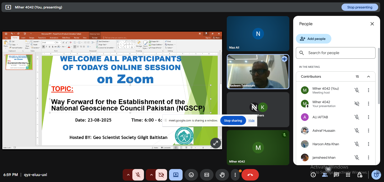 Extra image 2 for Kickoff Zoom Meeting Meeting for the establishment of Pakistan Geo Science Council on 23 Aug 2025
